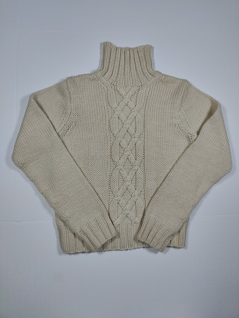 Banana Republic Cream 100% Wool Cable Turtleneck Sweater Size M